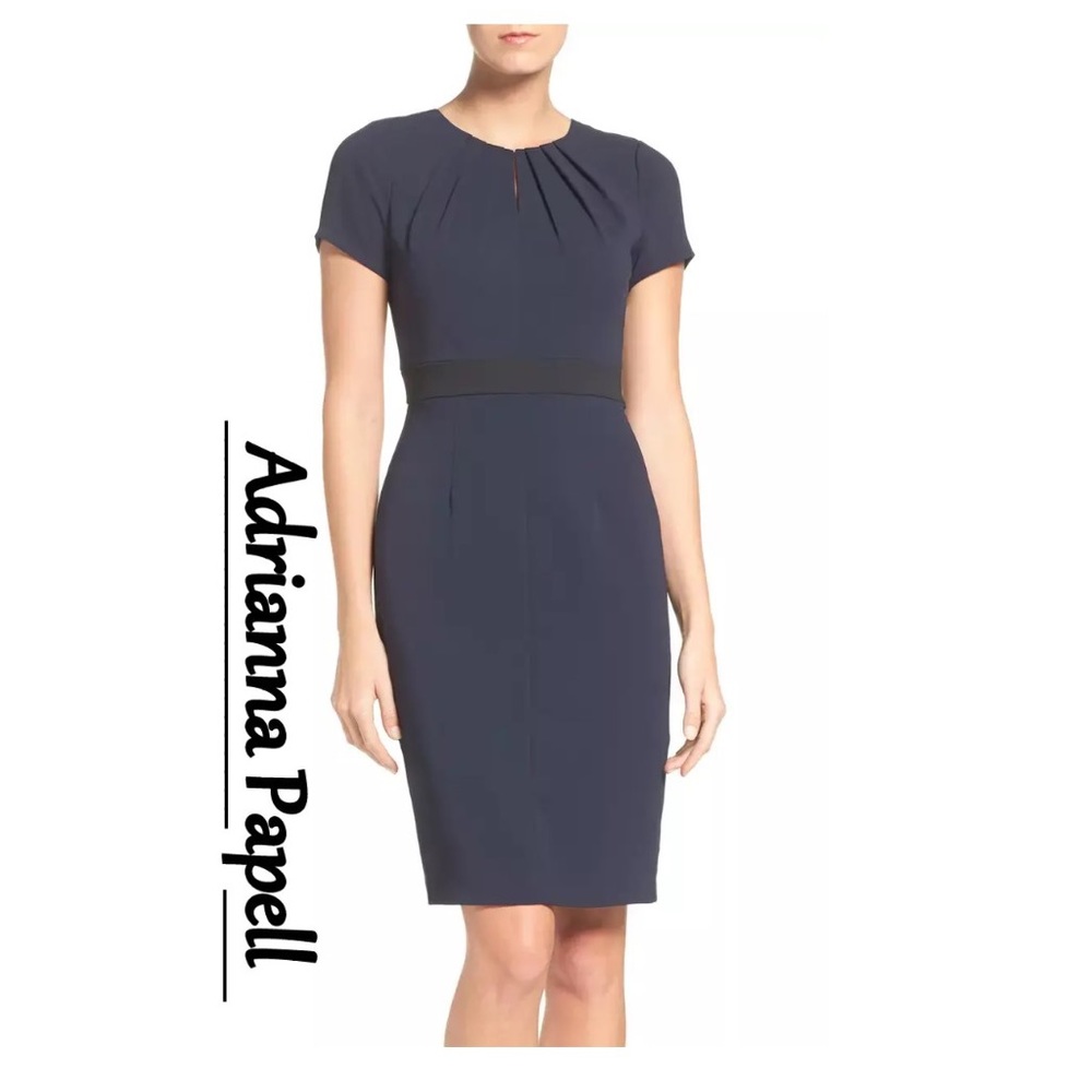 Adrianna Papell Keyhole Stretch Black Sheath Dress 4 EUC